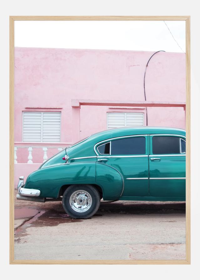 Blue Car At Pink Wall Plakát