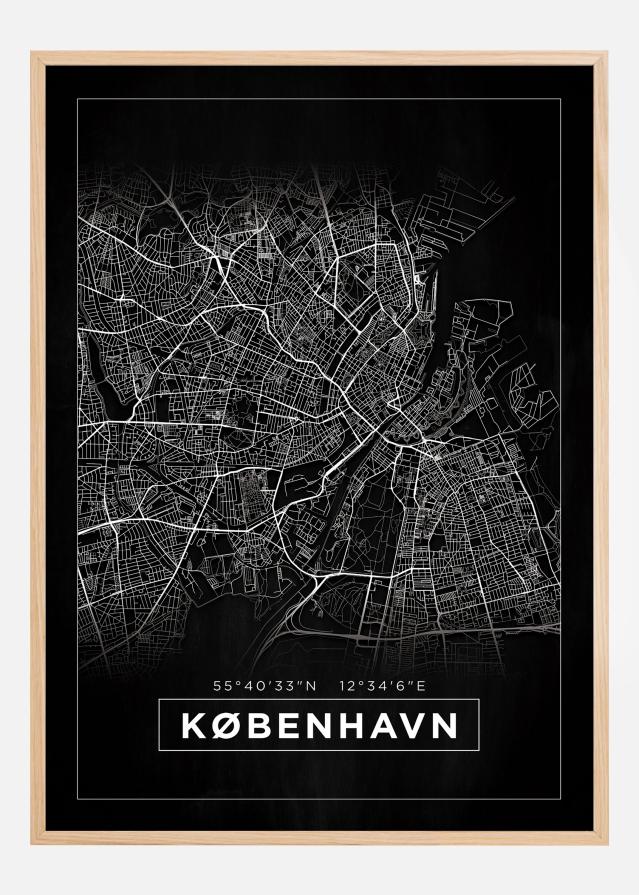 Mapa - København - Cerná Plakát