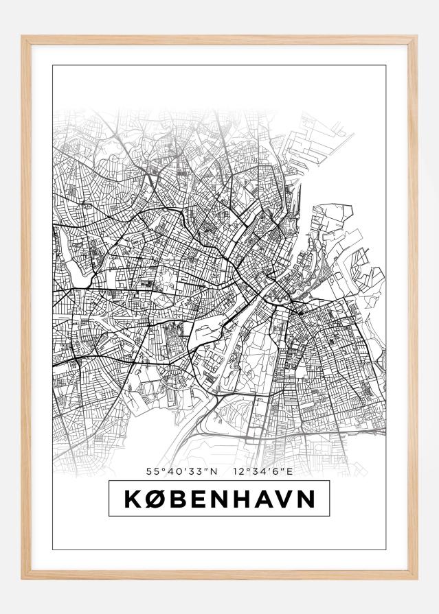 Mapa - København - Bílá Plakát