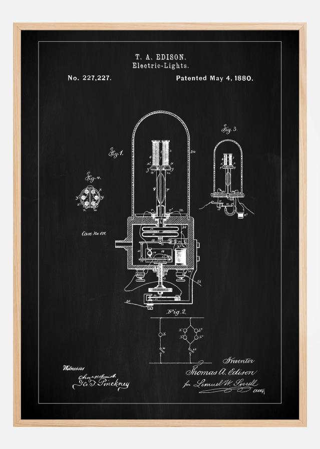 Patent Print - Edison Light - Black Plakát