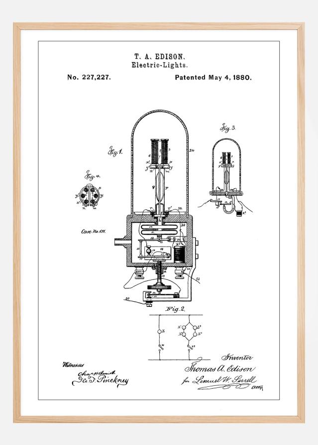 Patent Print - Edison Light - White Plakát