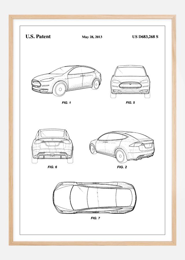 Patent Print - Tesla - White Plakát