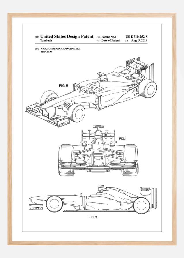 Patent Print - Formula 1 Racing Car - White Plakát