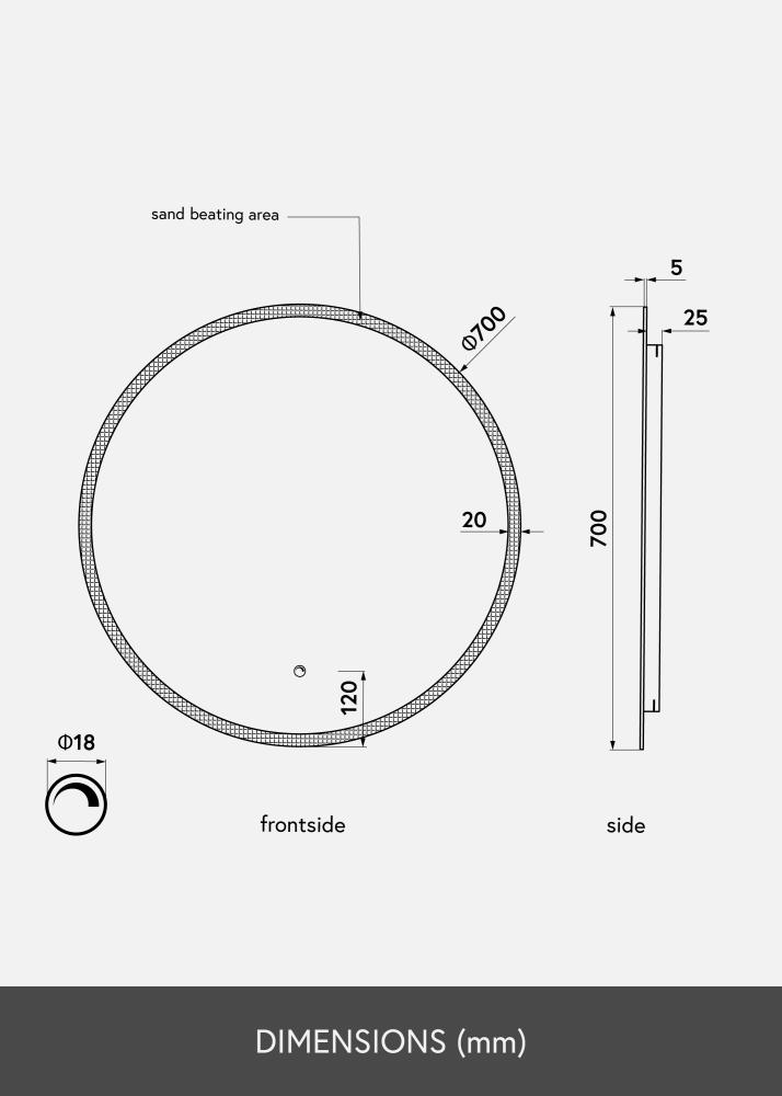 KAILA Zrcadlo Frost LED 70 cm Ø