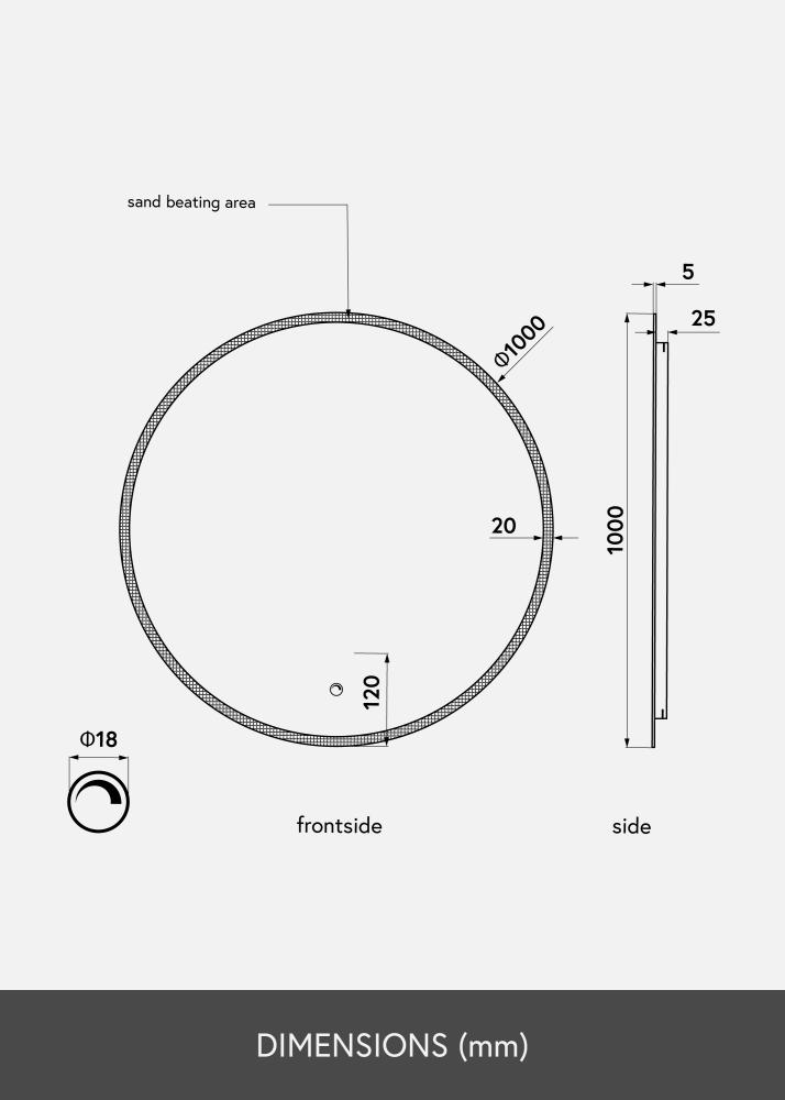 KAILA Zrcadlo Frost LED 100 cm Ø