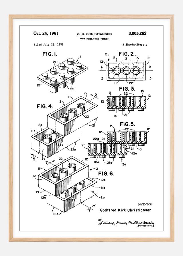 Patent Print - Lego Block I - White Plakát