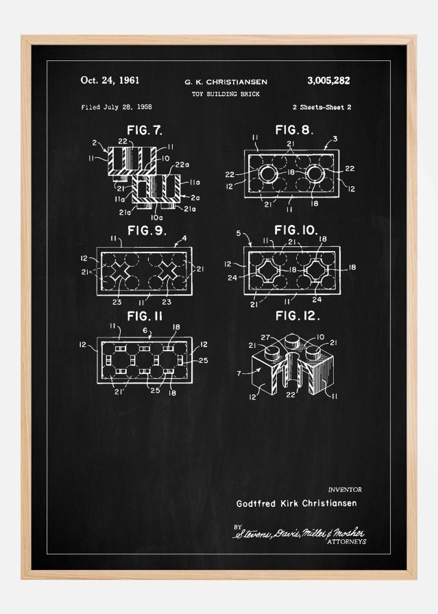 Patent Print - Lego Block II - Black Plakát