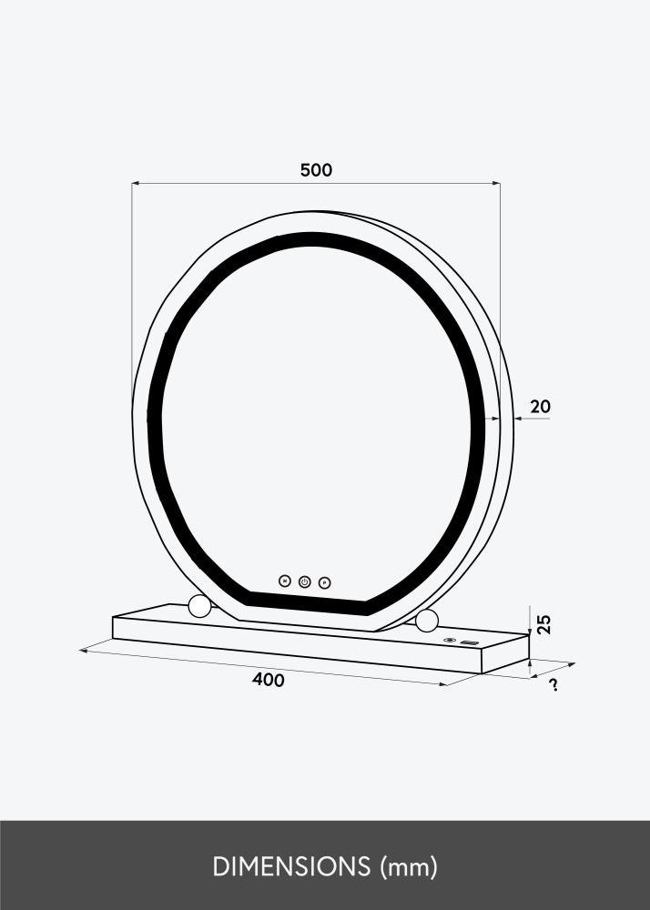 KAILA Make-up zrcátko Round LED Cerná 50 cm Ø