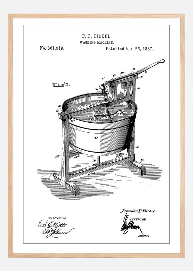 Patent Print - Washing Machine - White Plakát