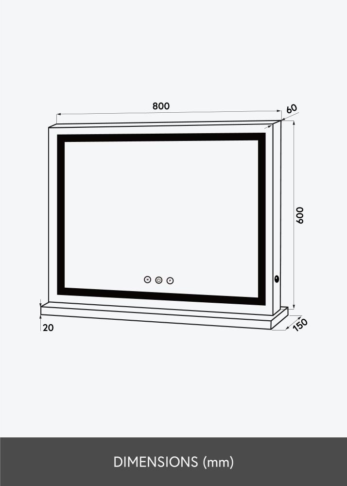 KAILA Make-up zrcátko Base Horisontal LED Bílá 80x60 cm