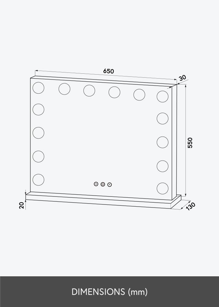 KAILA Make-up zrcátko Base LED 14 Cerná 65x56 cm