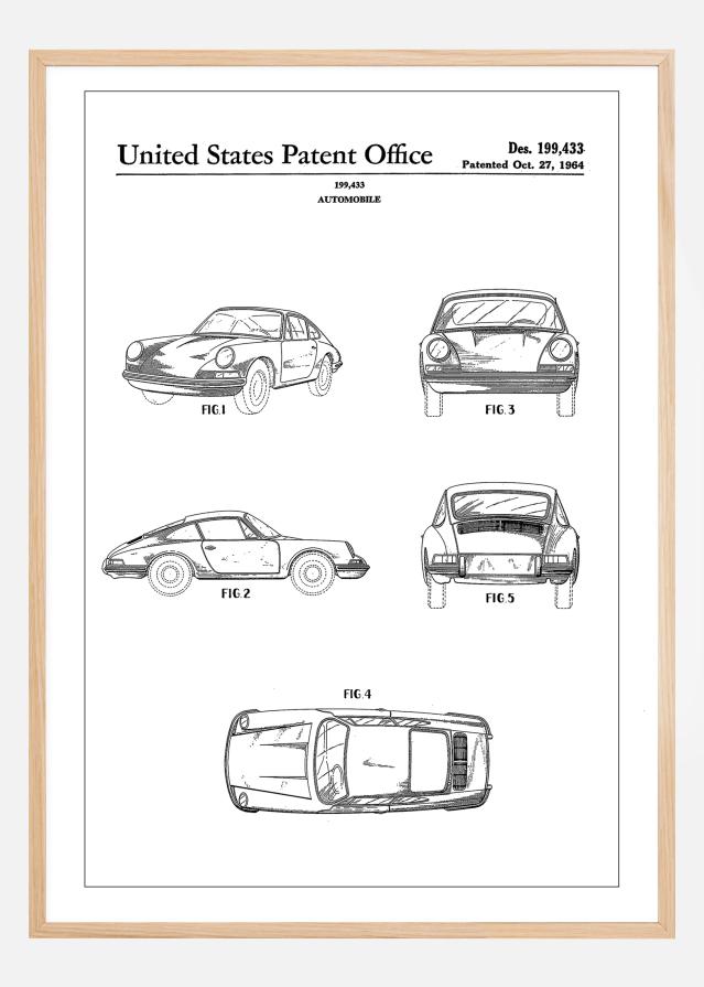 Patent Print - Porsche 911 Carrera - White Plakát