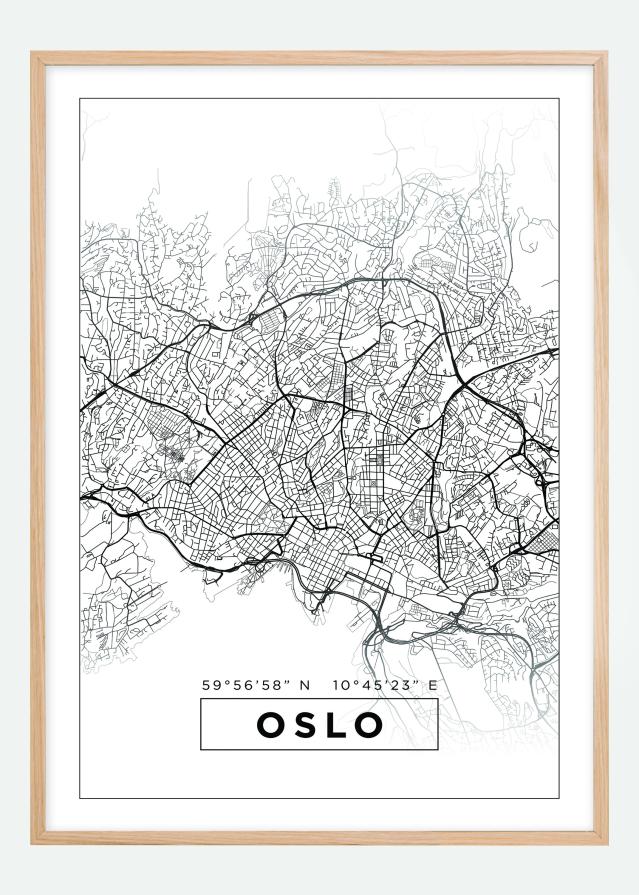 Mapa - Oslo - Bílá Plakát