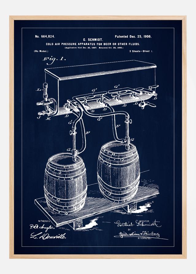 Patent Print - Beer Kegs - Blue Plakát