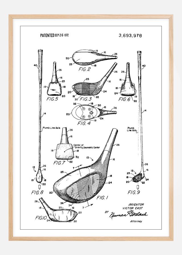 Patent Print - Golf Club - White Plakát