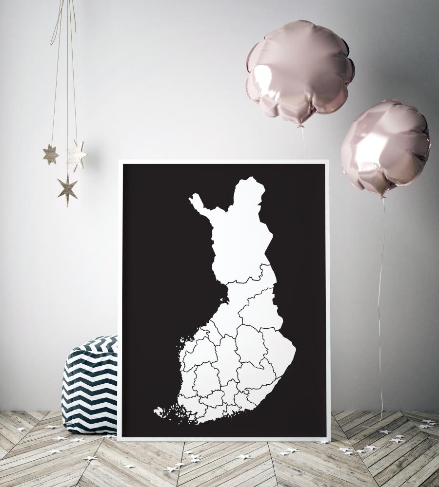 Mapa - Finland - Bílá Plakát