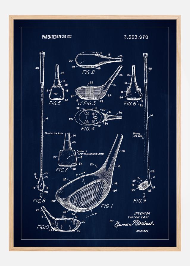 Patent Print - Golf Club - Blue Plakát