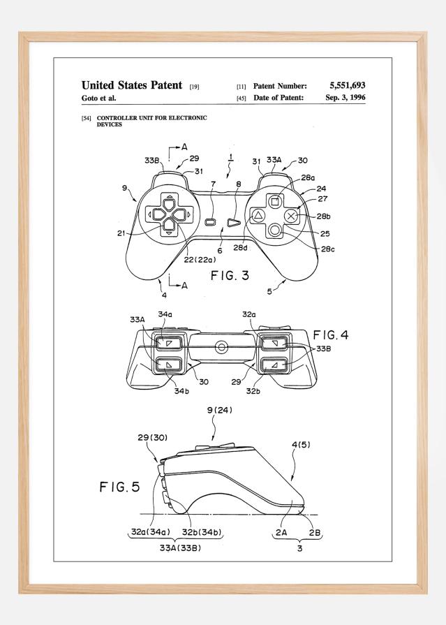 Patent Print - Game Controller II - White Plakát