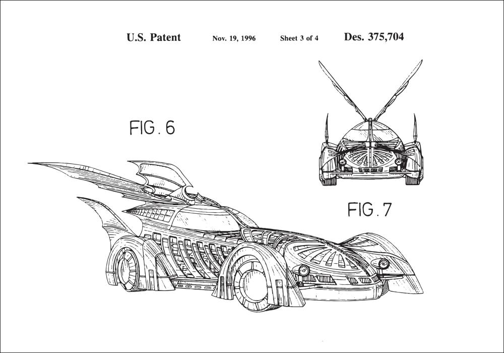 Patentový výkres - Batman - Batmobile 1996 III Plakát