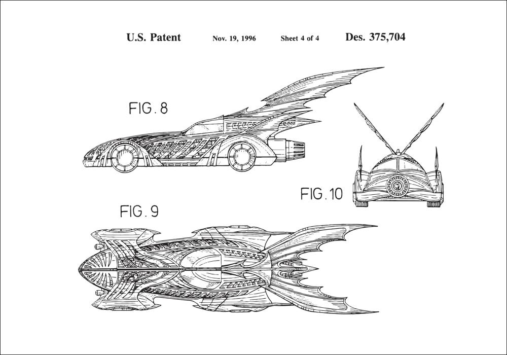 Patentový výkres - Batman - Batmobile 1996 IIII Plakát