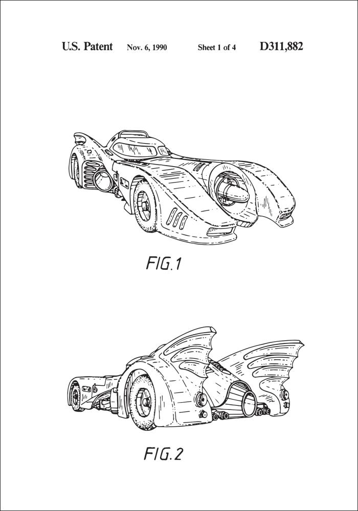 Patentový výkres - Batman - Batmobile 1990 v Plakát