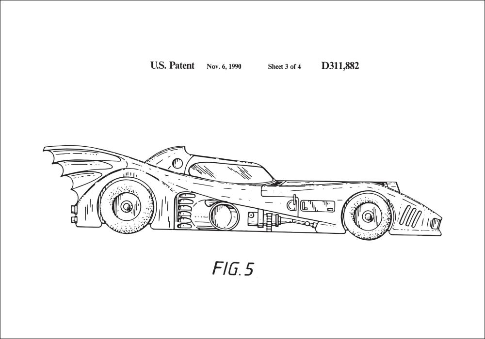 Patentový výkres - Batman - Batmobile 1990 III Plakát