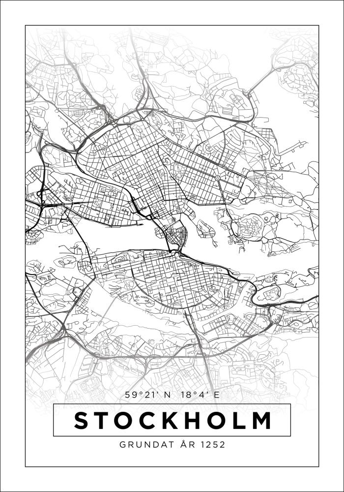 Mapa - Stockholm - Bílá Plakát