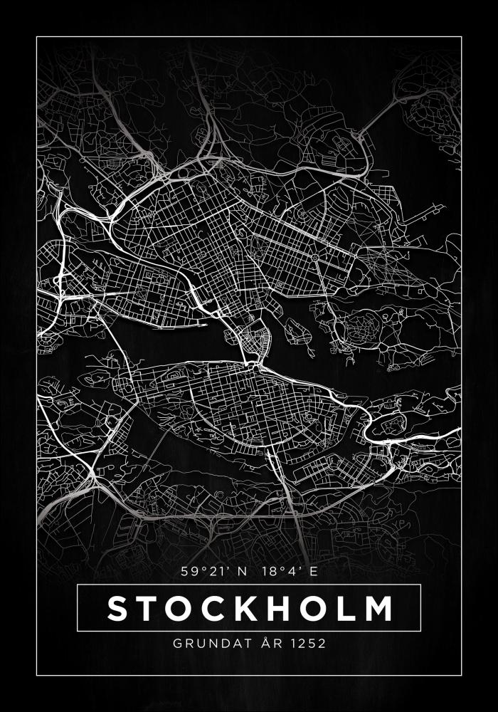 Mapa - Stockholm - Cerná Plakát