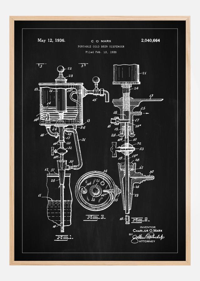 Patent Print - Portable Cold Beer Dispenser - Black Plakát