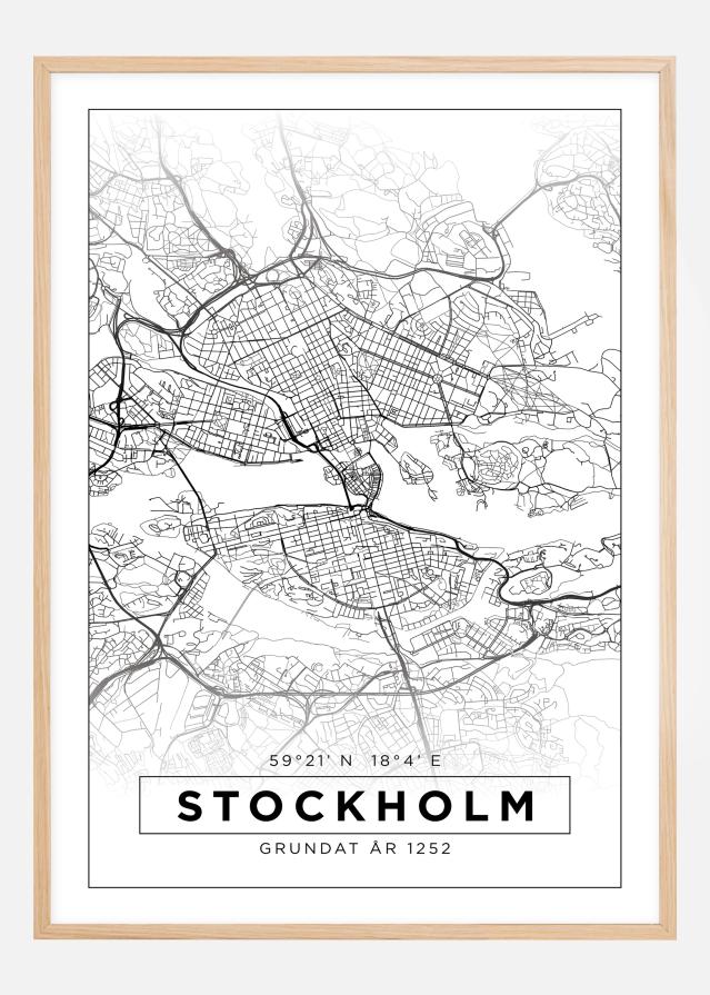 Mapa - Stockholm - Bílá Plakát